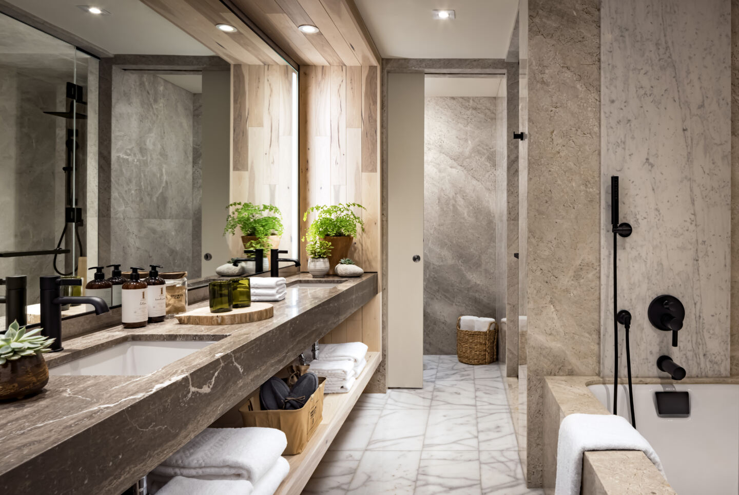 The bathroom at 1 Hotel Toronto, a biophilic hotel that celebrates the beauty of Toronto’s natural environment