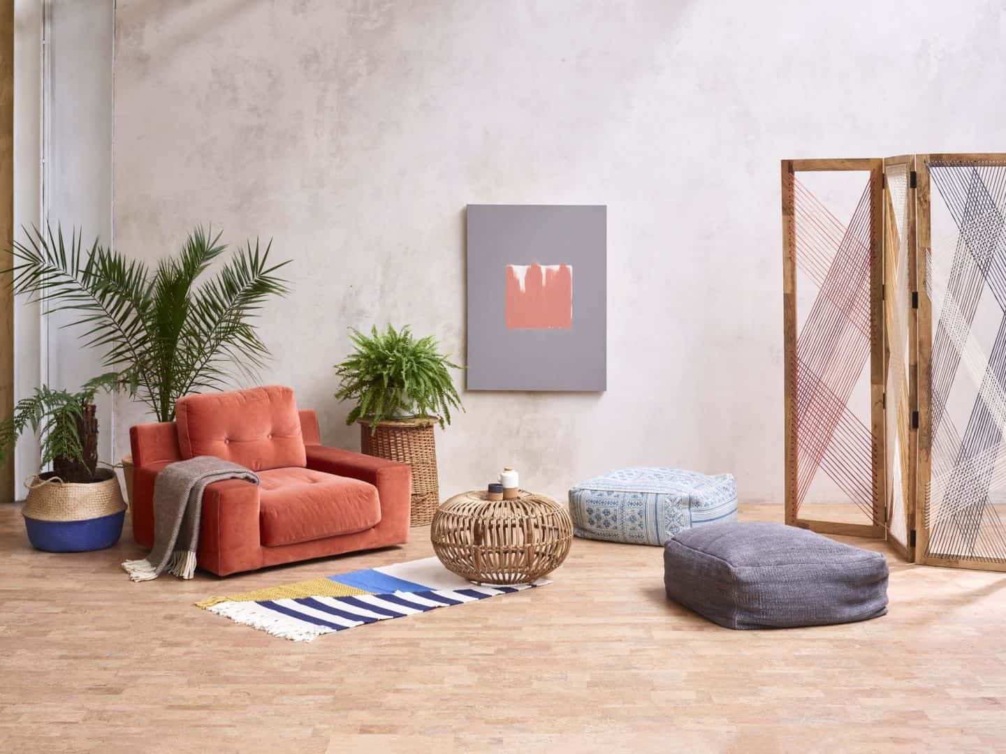 Camada cork flooring in a living room setting
