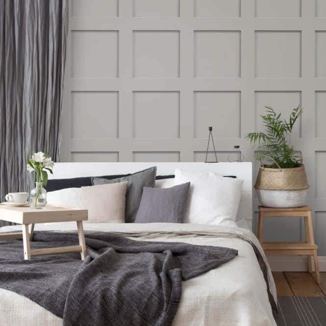 Wooden panelling wallpaper from I Love Wallpaper in a bedroom setting