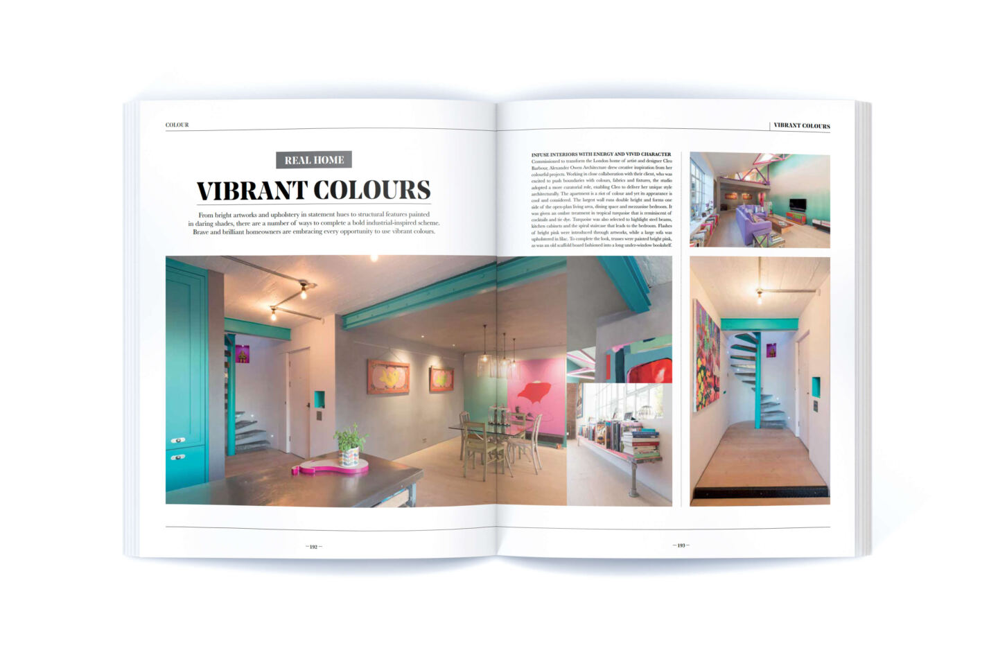 A spread of the book Hotel to Home all about vibrant colours
