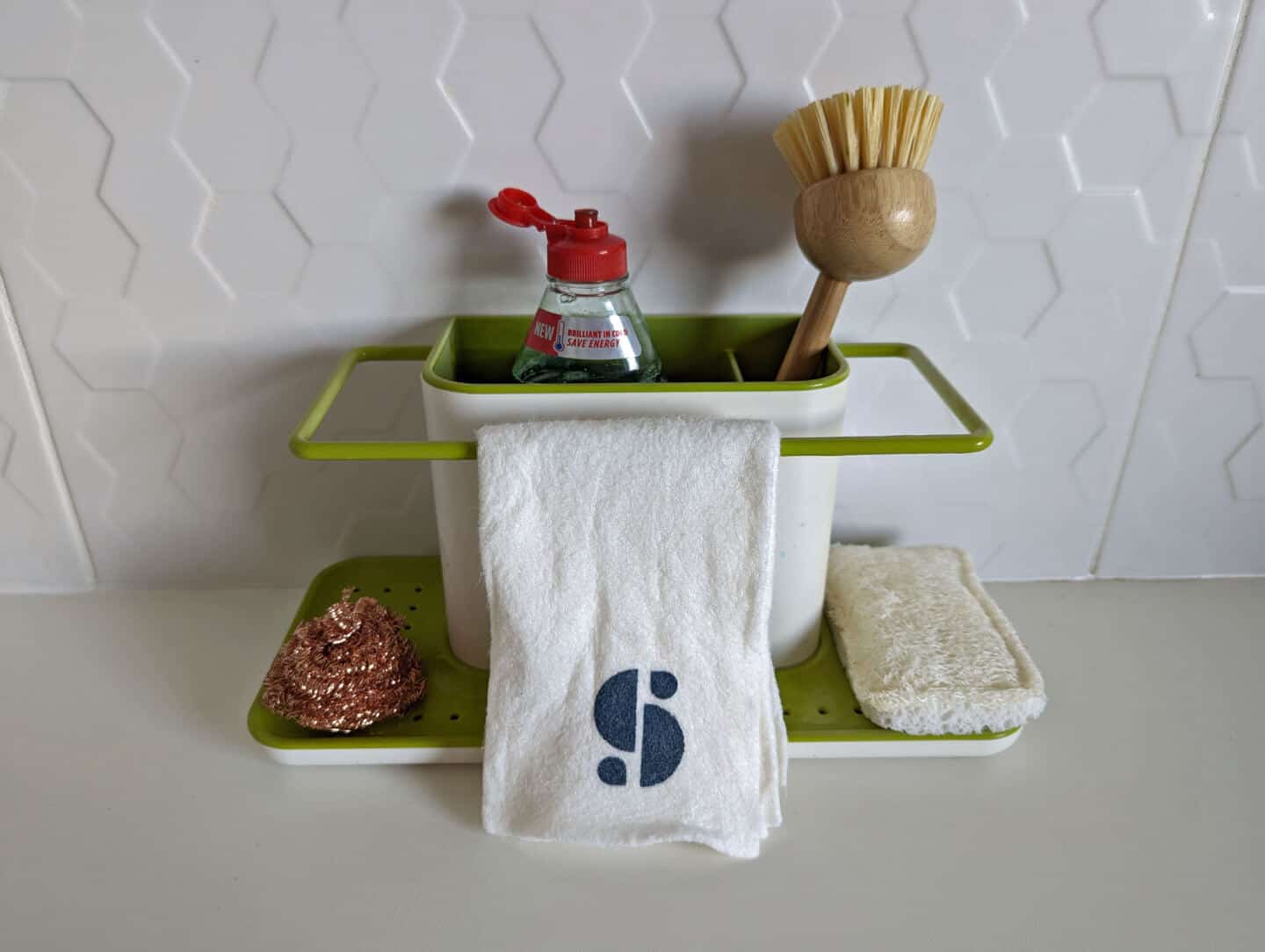Eco-friendly, plastic-free cleaning products from Seep in a Joseph Joseph kitchen caddy