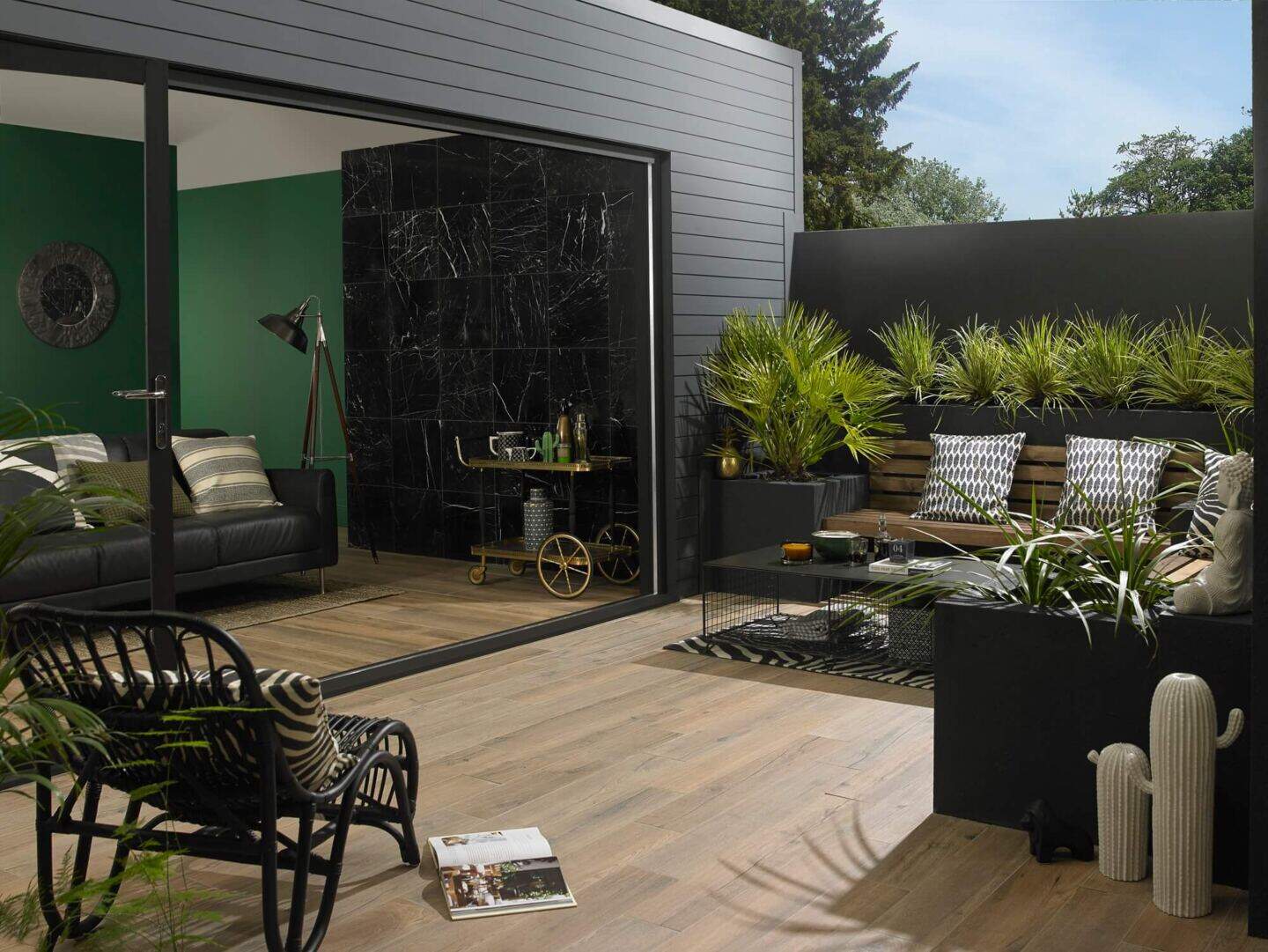 Indoor outdoor living room and garden flow into one another